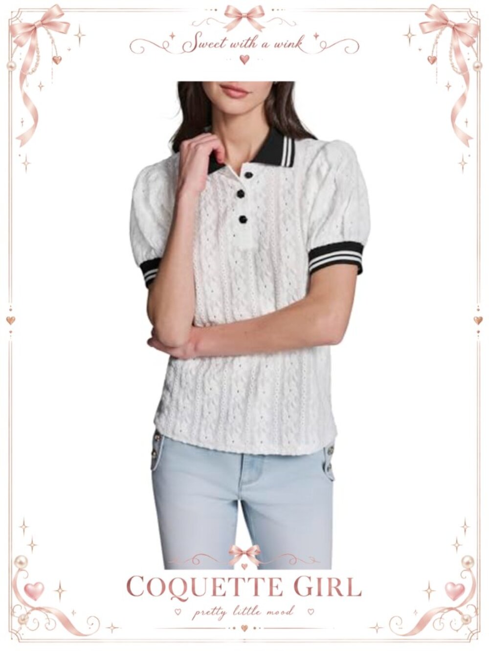 Floral Eyelet Collared Neck Blouse Relaxed Fit Button Career Top